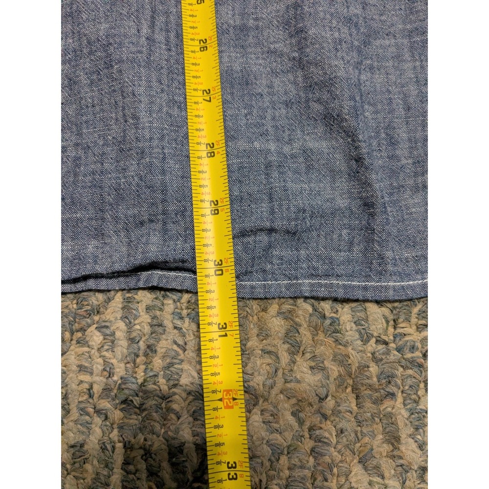 PD&C Mens Blue Chambray Western Button Down Shirt XL PW9ZAMDD Roll Tab Sleeve - Picture 6 of 7